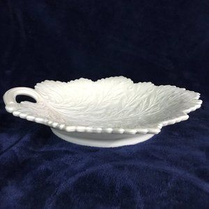Vintage Fenton milk glass leaf candy dish